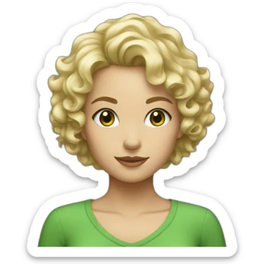 a girl with short curly hair blonde and green eyes sticker
