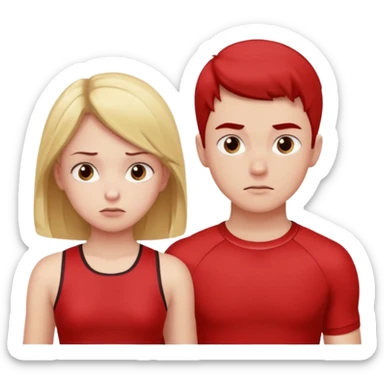 Girl and boy in red gym clothes who are thinking about something sticker