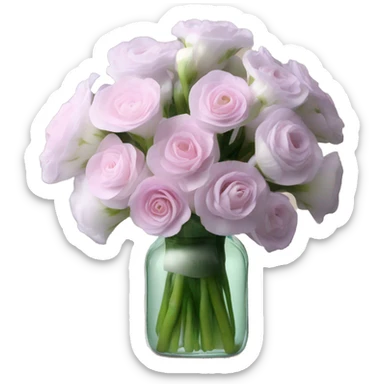 bouquet of realistic eustoma 11 in a bottle  sticker