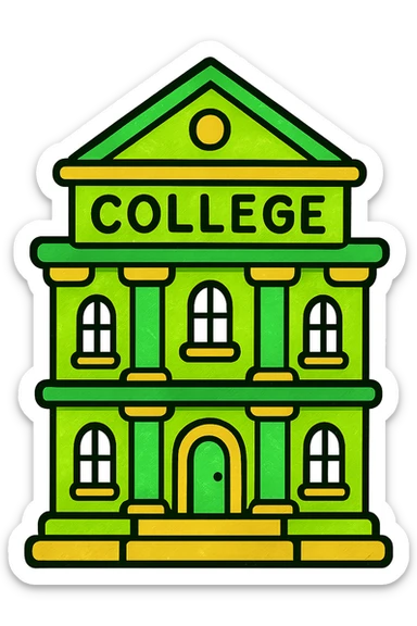 college building, classic look, green gold and white color scheme, elegant lines, decorative details sticker