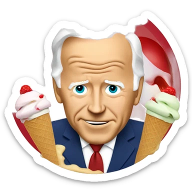 Joe Biden Eating Ice Cream and a red circle around it with lne drawn through it so it becaue not allowed sticker
