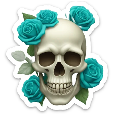 Skull with several teal teal roses on top left sticker
