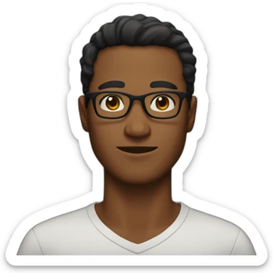 A brown-skinned guy with black eyes, wearing glasses, and his hair is black and red sticker