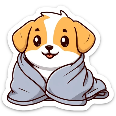 adorable puppy wrapped in a soft blanket sticker