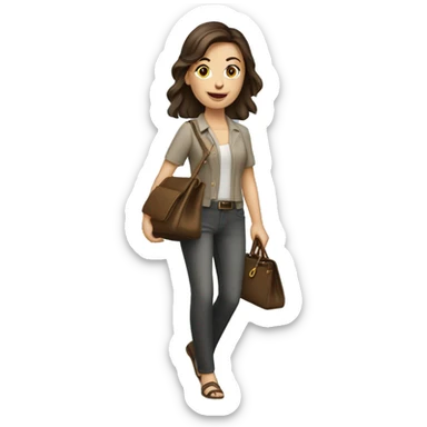 brunette caucasian woman dressed nice walking with a purse sticker