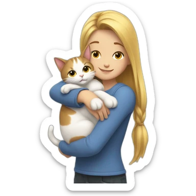 The cat hugs the girl sticker
