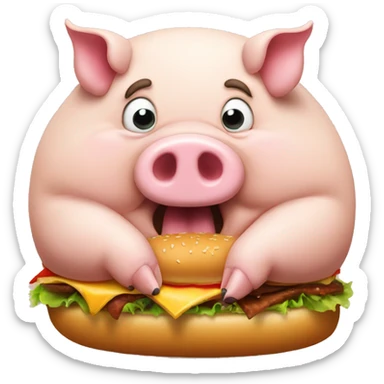 Really fat pig eating a hamburger sticker