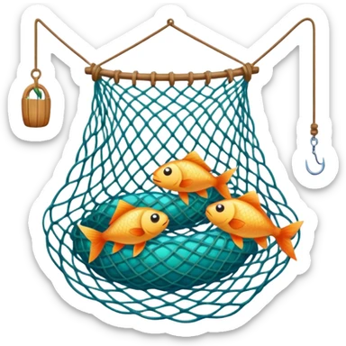 fishes stuck with fishing net sticker