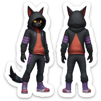 Cool Anthro Black Noibat-Quilava-Litten-Pokémon with edgy stripes and a hoodie Full Body sticker