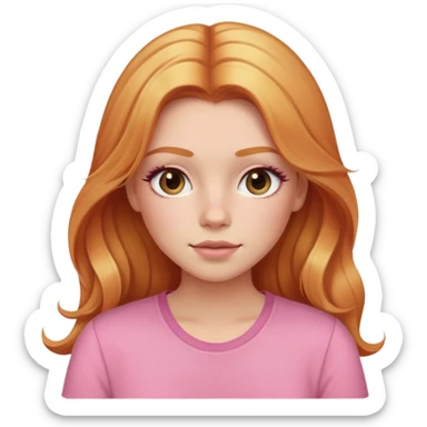 Ginger with blonde highlights long haired girl with lashes, blush, and pink shirt sticker