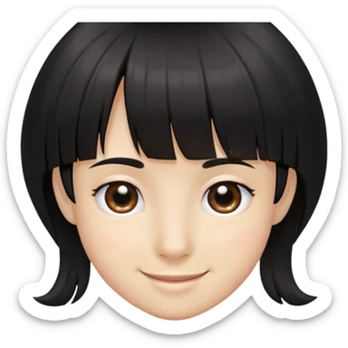 i have black shoulder lenght hair with fringe. i have 2 little moles on my left cheek wich is not far from my eye and my ear. i have sweet smile. sticker