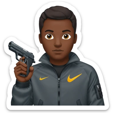 Black guy in nike tech pointing a gun sticker