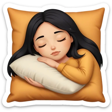 Chica piel canela, cabello negro largo, dormida con almohada  sticker