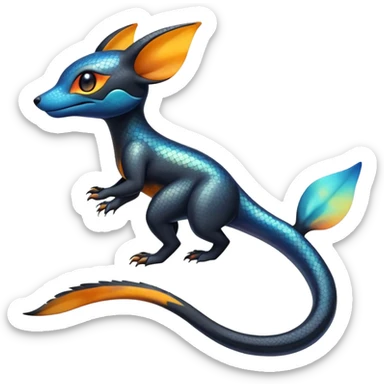 Colorful Iridescent Exotic Salandit-Aurorus-Umbreon-Fakémon-hybrid-creature (full body)  sticker