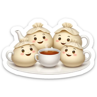 3 dumplings sharing tea sticker