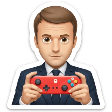fais moi emmanuel macron avec une manete de switche dans les main sticker