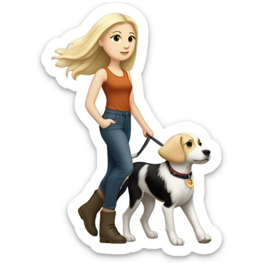 Blond hair white Girl walking a black white dog sticker
