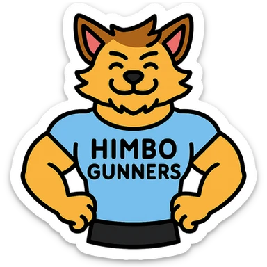 muscular furry character wearing a t-shirt that says 'Himbo Gunners' sticker