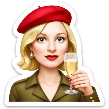 Modern French Woman with Red Beret and drinking champagne from a coup glass sticker