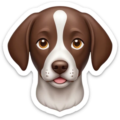 Cinematic Cute German Pointer Portrait Emoji, Head tilted playfully and inquisitively, showcasing a smooth liver and white coat with a healthy sheen, round, sparkling brown eyes filled with curiosity, Simplified yet irresistibly adorable features, highly detailed, glowing with a warm, friendly glow, high shine, affectionate and spirited, stylized with a touch of whimsy, bright and endearing, soft glowing outline, capturing the essence of a mischievous yet loving companion, so playful it feels like it could dash out of the screen and into your arms! sticker