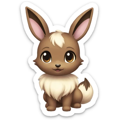 Kawaii Shiny Pastel Eevee with dark brown long emo hair covering her eyes Full Body sticker