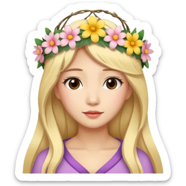 asian woman blonde flower crown long hair sticker