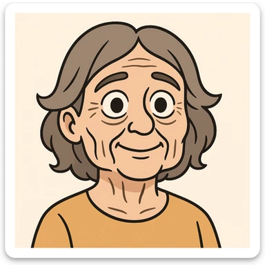 soft cartoon style woman emoji with facial sagging, loose skin on cheeks, kind expression, light background sticker