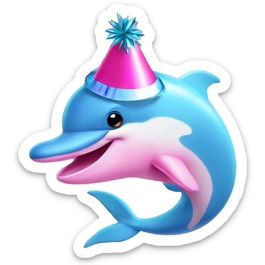 Pink dolphin with a party hat sticker
