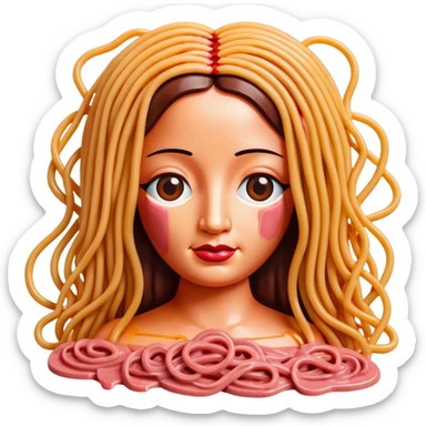 monalisa made of SPAM meat melted pink dripping sauce spaghetti portrait sticker