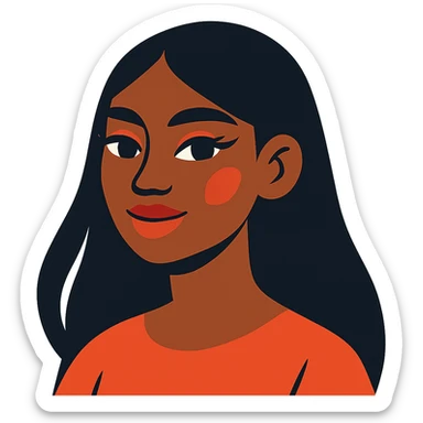 pretty girl with long black hair, button nose, brown eyes, dark skin, pretty makeup and lashes sticker