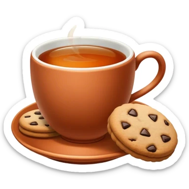 Beautiful terracotta color cup of tea with cookies sticker