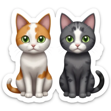 3 different coloured small cats including a dark grey and white, and a patchy calico and a completely solid dark grey with green eyes and only white paws sticker