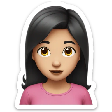 Girl with black hair blowing a heart emoji sticker