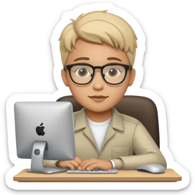 young programmer working at the computer, hopeful sticker