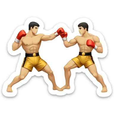 Round emblem symbolizing striking martial arts. The emblem features two fighters in dynamic stances, one delivering a powerful punch while the other defends with a block. In the center, a stylized fist and foot crossed to represent the essence of striking.  sticker