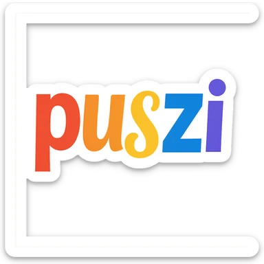 colorful modern text image with the word 'puszi' in the center, varied colorful fonts, no emoji or face sticker
