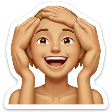 A person grabbing there neck laughing while sweating  sticker