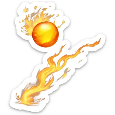 A glowing, spinning orb of fire, with orange and yellow flames swirling around it, leaving a trail of heat and sparks as it flies toward a target. sticker