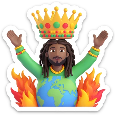A rasta man bigging up di whole world 🌍🔥🤲🏾, reggae vibes 🎶, love and unity ✨💛💚❤️, every nation stand strong 🇯🇲🌐👑. sticker
