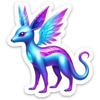 Shiny Exotic Futuristic Tropical Colorful Neon-colored Glittery Ethereal Sparkly Amaura-Aurorus-Fakémon-hybrid-creature (full body)  sticker