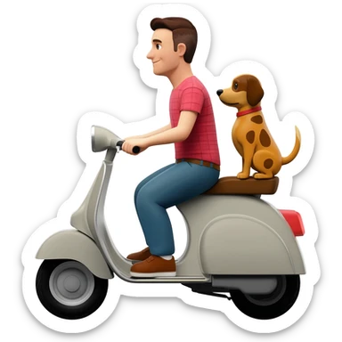man and his pet dog riding a vespa sticker