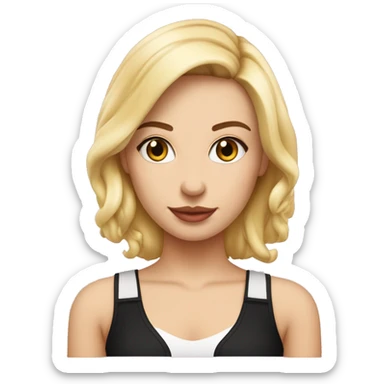 una chica blanca con cabello rubio, ropa rosa, ojos color miel con cabello lacio tomando fuzetea de té negro sticker