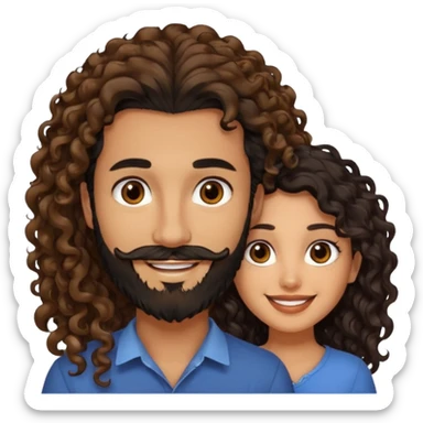 pareja de Mujer morena rizada cabello largo castaño ojos oscuros y hombre piel clara cabello negro con barba  y ojos marron sticker