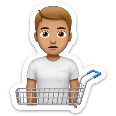 A man with an empty supermarket cart sticker