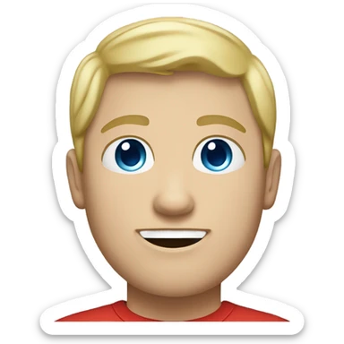 a caucasian, fat, teen with blonde hair and blue eyes in a red shirt sticker