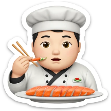 Sushi chef chubby eating lots of sushi sticker