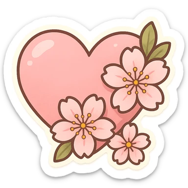 pink heart with sakura flowers, chibi stickers style sticker