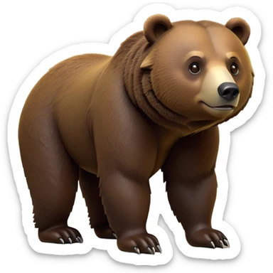cinematic-[grizzly bear]-realistic-full-body-standing on all fours-emoji,-tail-tucked-close,-head-tilted-dramatically,-thick-[dark brown]-fur,-simplified-yet-realistic-focused-features,-highly-detailed,-glowing-with-an-almost-sarcastic-glow sticker