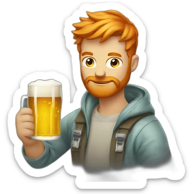 a male blond but bold and male red head programmers, drinking beer and coding sticker