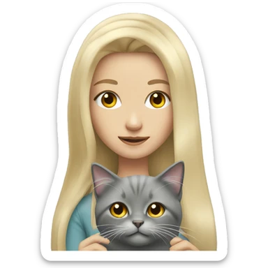 blonde girl with grey long haired cat sticker